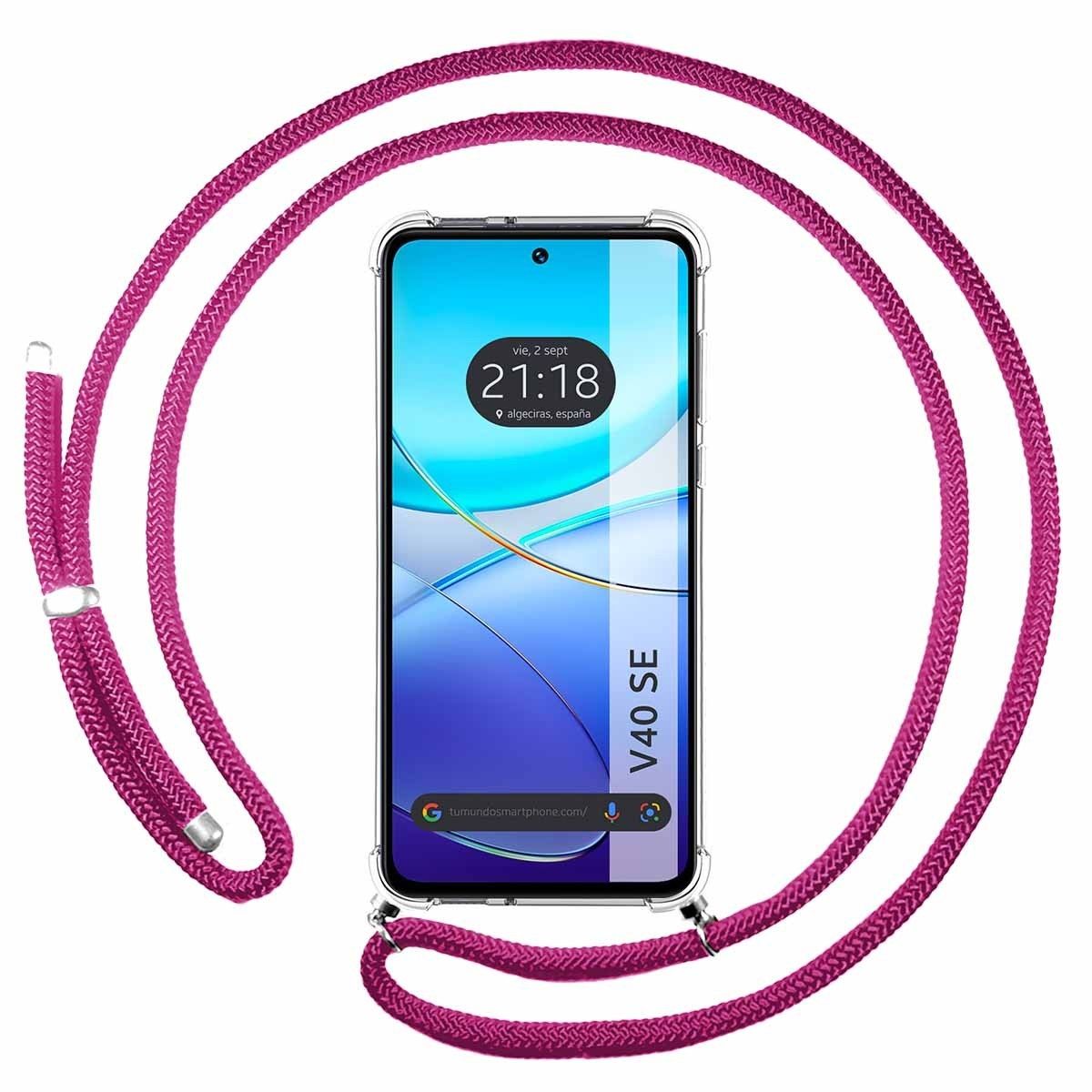 Funda Colgante Transparente para Vivo V40 SE 5G con Cordon Rosa Fucsia