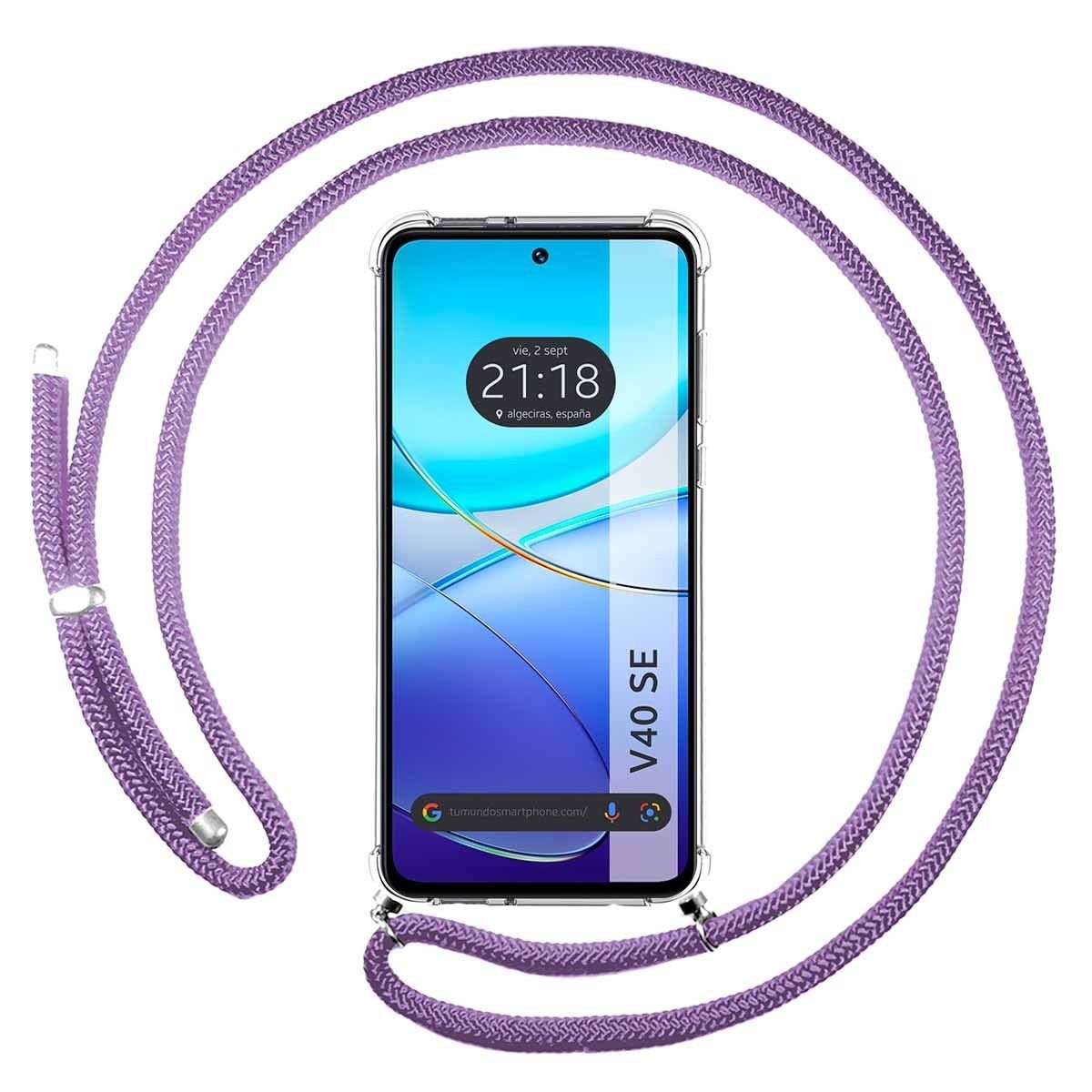 Funda Colgante Transparente para Vivo V40 SE 5G con Cordon Morado
