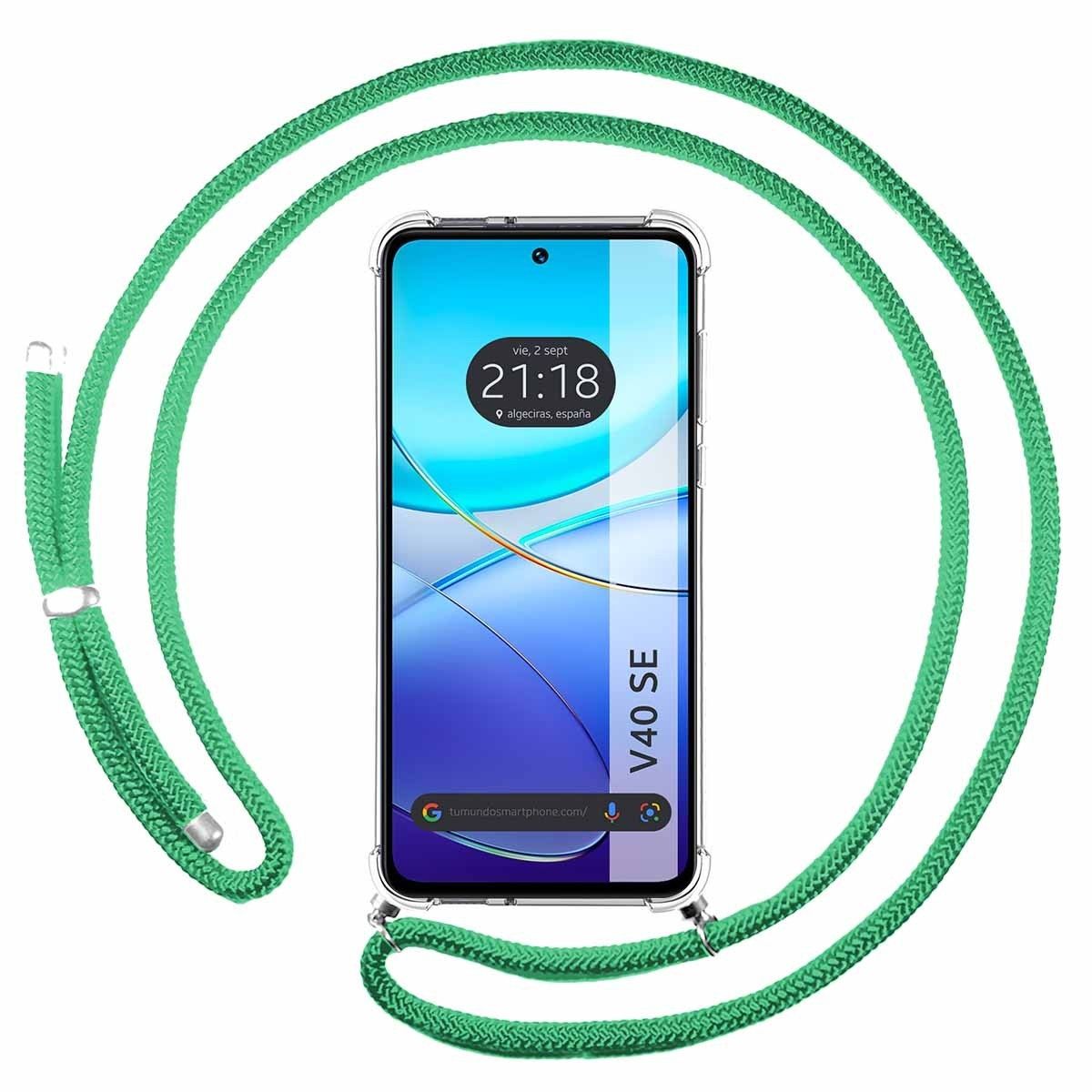 Funda Colgante Transparente para Vivo V40 SE 5G con Cordon Verde Agua