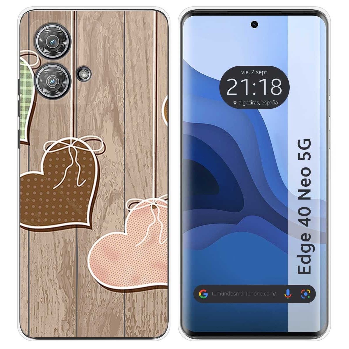 Funda Silicona para Motorola Edge 40 Neo 5G diseño Corazones Madera Dibujos