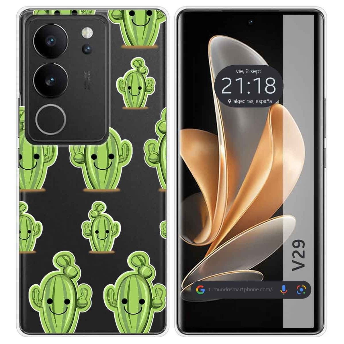 Funda Silicona Transparente para Vivo V29 5G diseño Cactus Dibujos