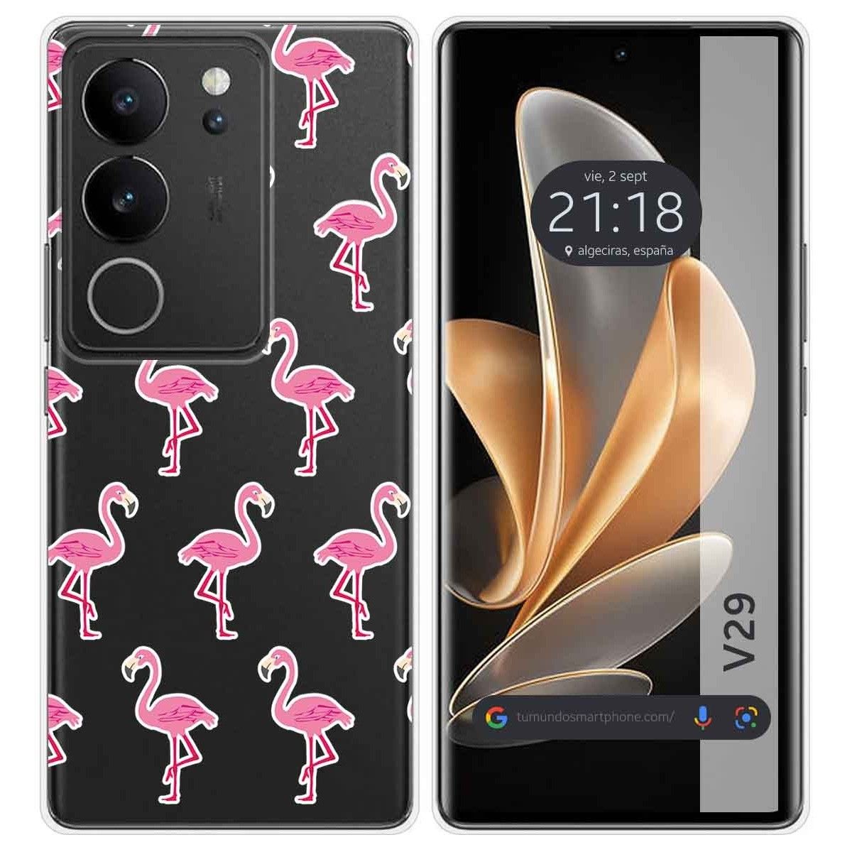 Funda Silicona Transparente para Vivo V29 5G diseño Flamenco Dibujos
