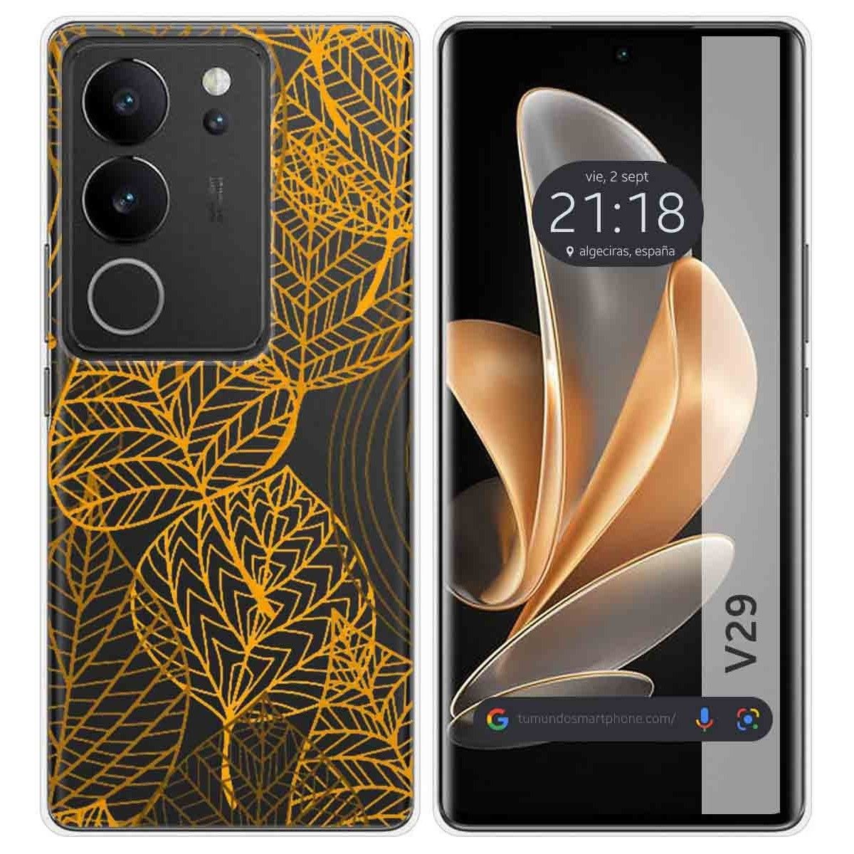 Funda Silicona Transparente para Vivo V29 5G diseño Hojas Dibujos