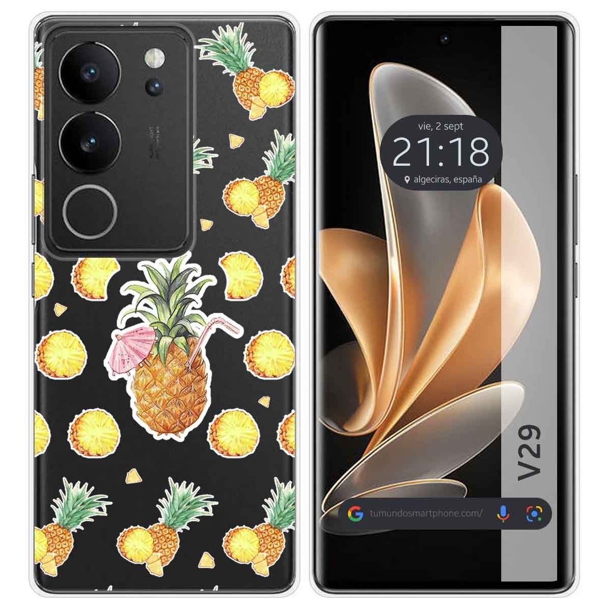 Funda Silicona Transparente para Vivo V29 5G diseño Piña Dibujos