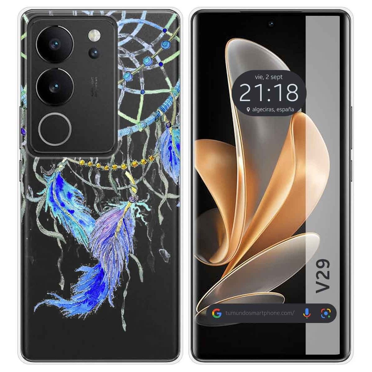 Funda Silicona Transparente para Vivo V29 5G diseño Plumas Dibujos