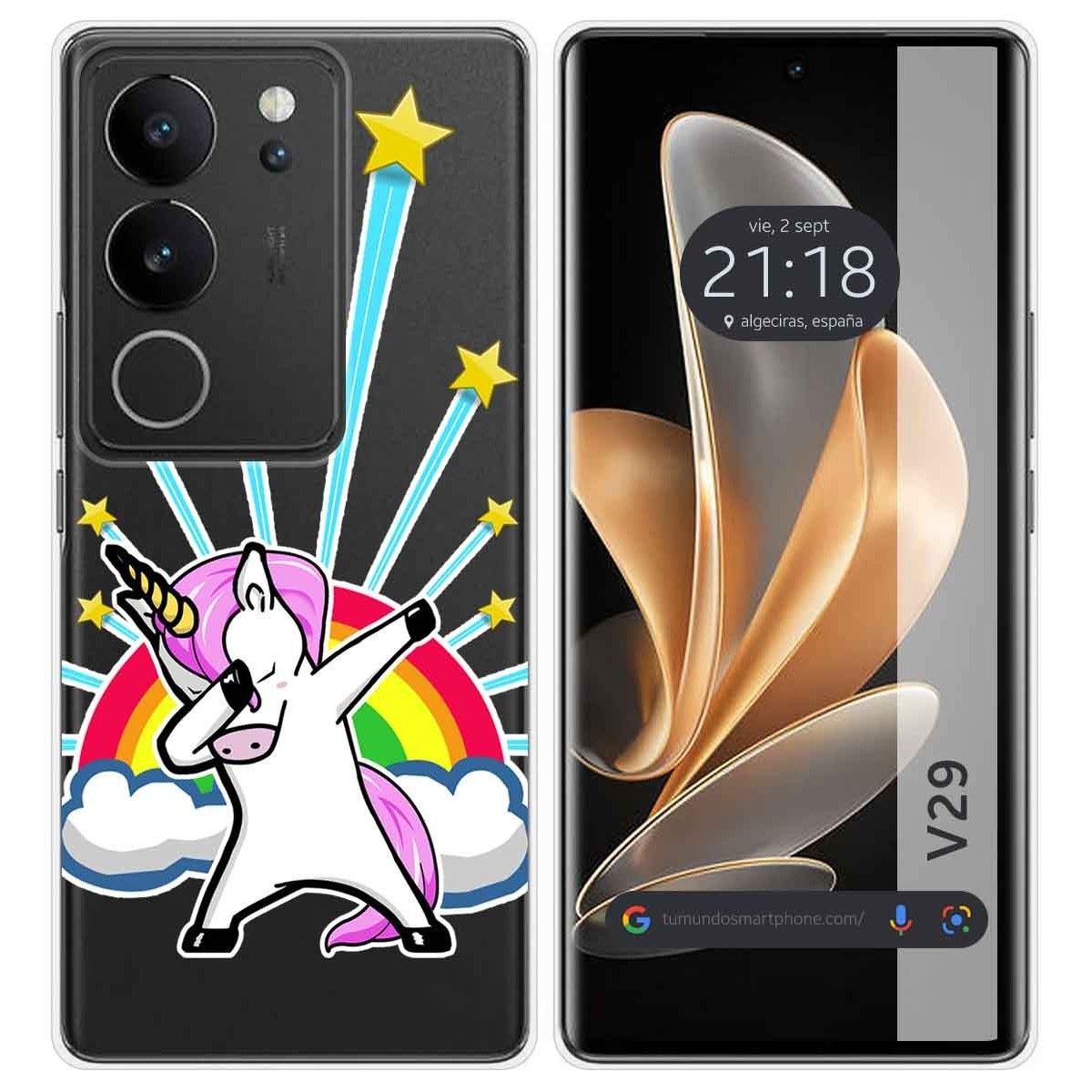 Funda Silicona Transparente para Vivo V29 5G diseño Unicornio Dibujos