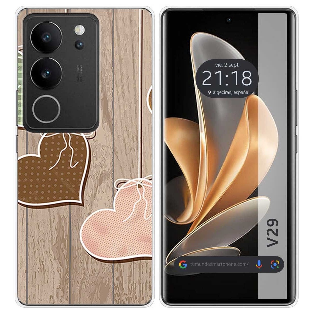 Funda Silicona para Vivo V29 5G diseño Corazones Madera Dibujos