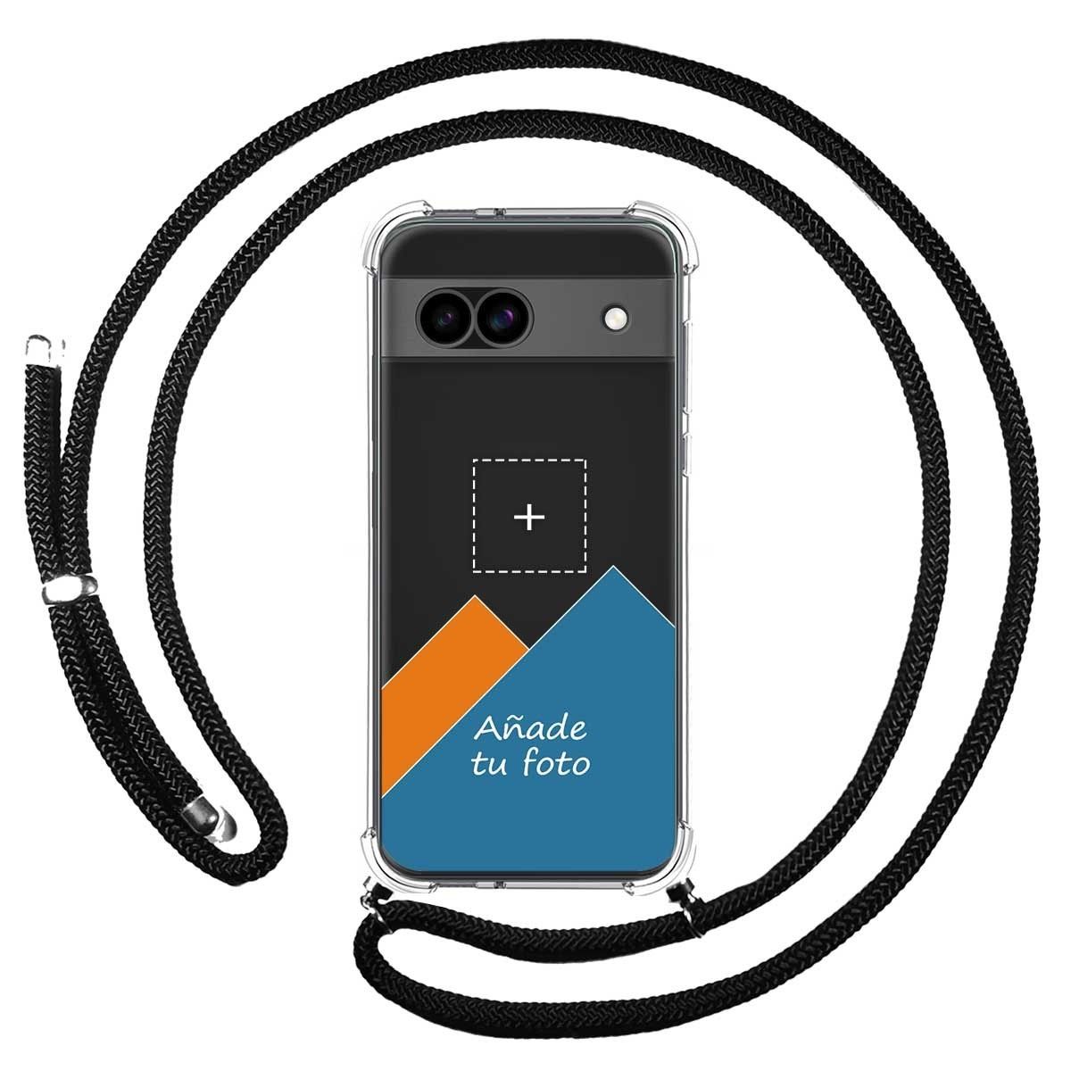 Personaliza tu Funda Colgante Transparente para Google Pixel 8a 5G con Cordon Negro Dibujo Personalizada