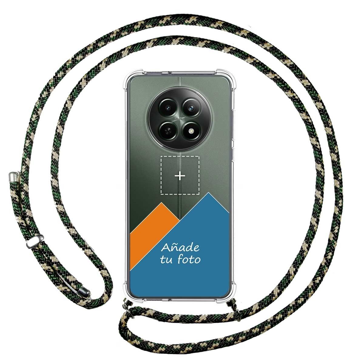 Personaliza tu Funda Colgante Transparente para Realme 12 5G / 12x 5G con Cordon Verde / Dorado Dibujo Personalizada