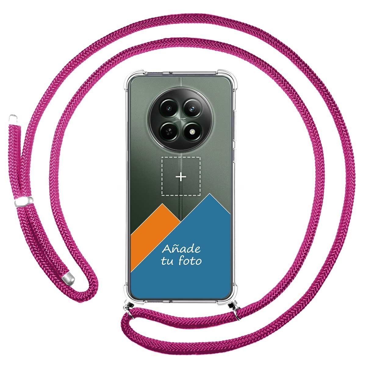 Personaliza tu Funda Colgante Transparente para Realme 12 5G / 12x 5G con Cordon Rosa Fucsia Dibujo Personalizada