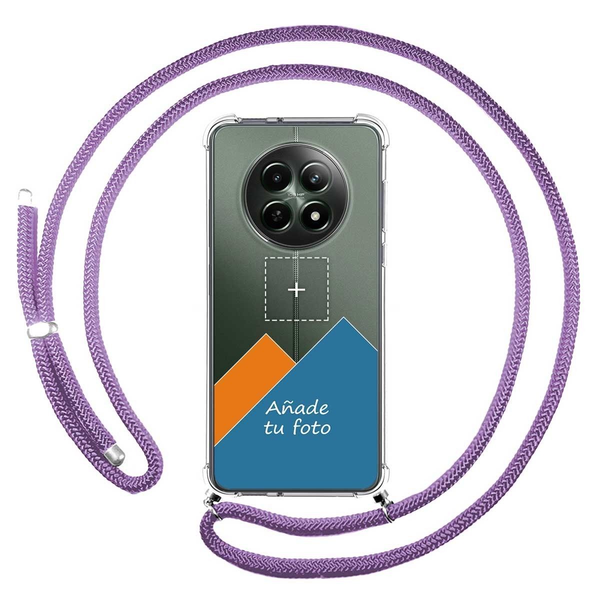 Personaliza tu Funda Colgante Transparente para Realme 12 5G / 12x 5G con Cordon Morado Dibujo Personalizada