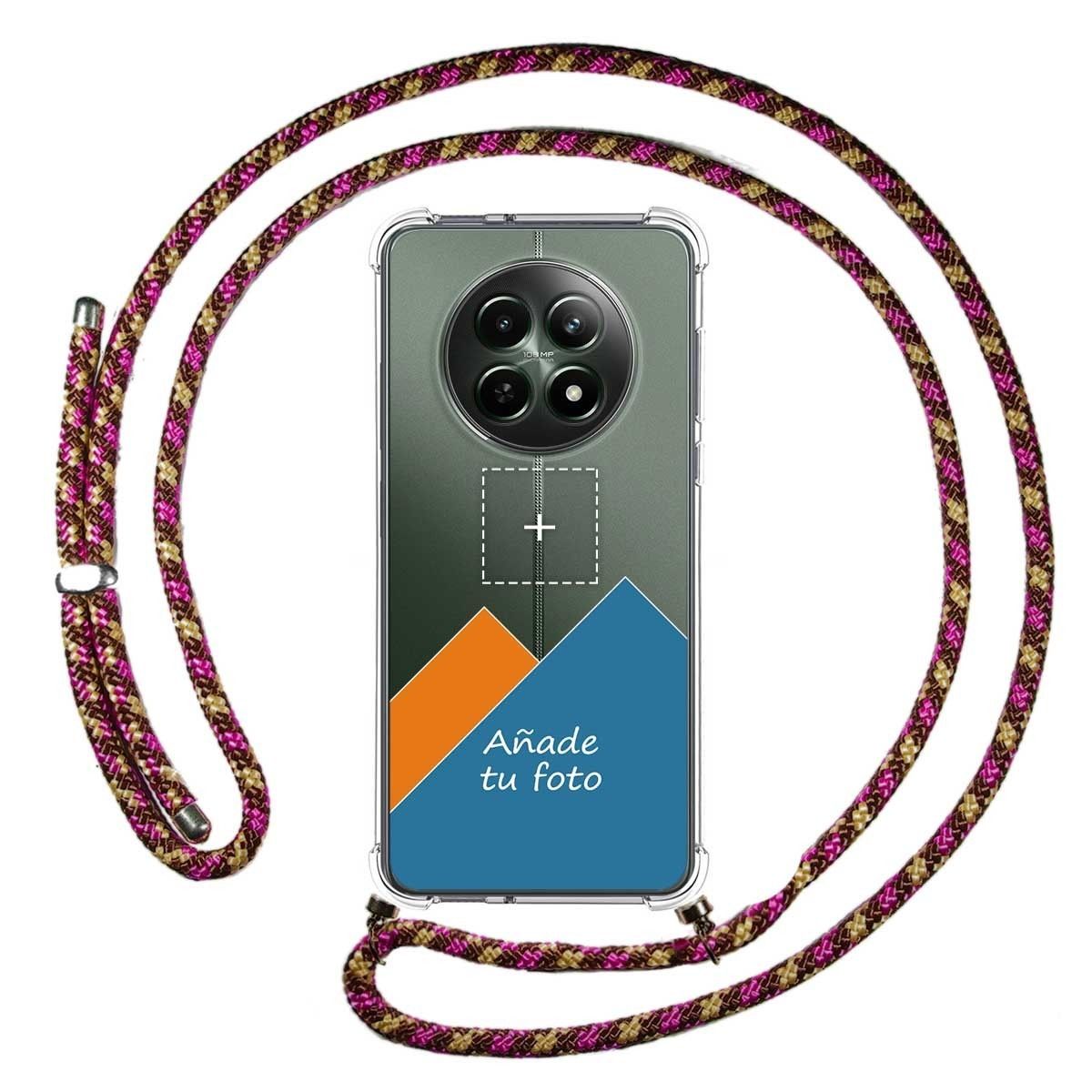 Personaliza tu Funda Colgante Transparente para Realme 12 5G / 12x 5G con Cordon Rosa / Dorado Dibujo Personalizada