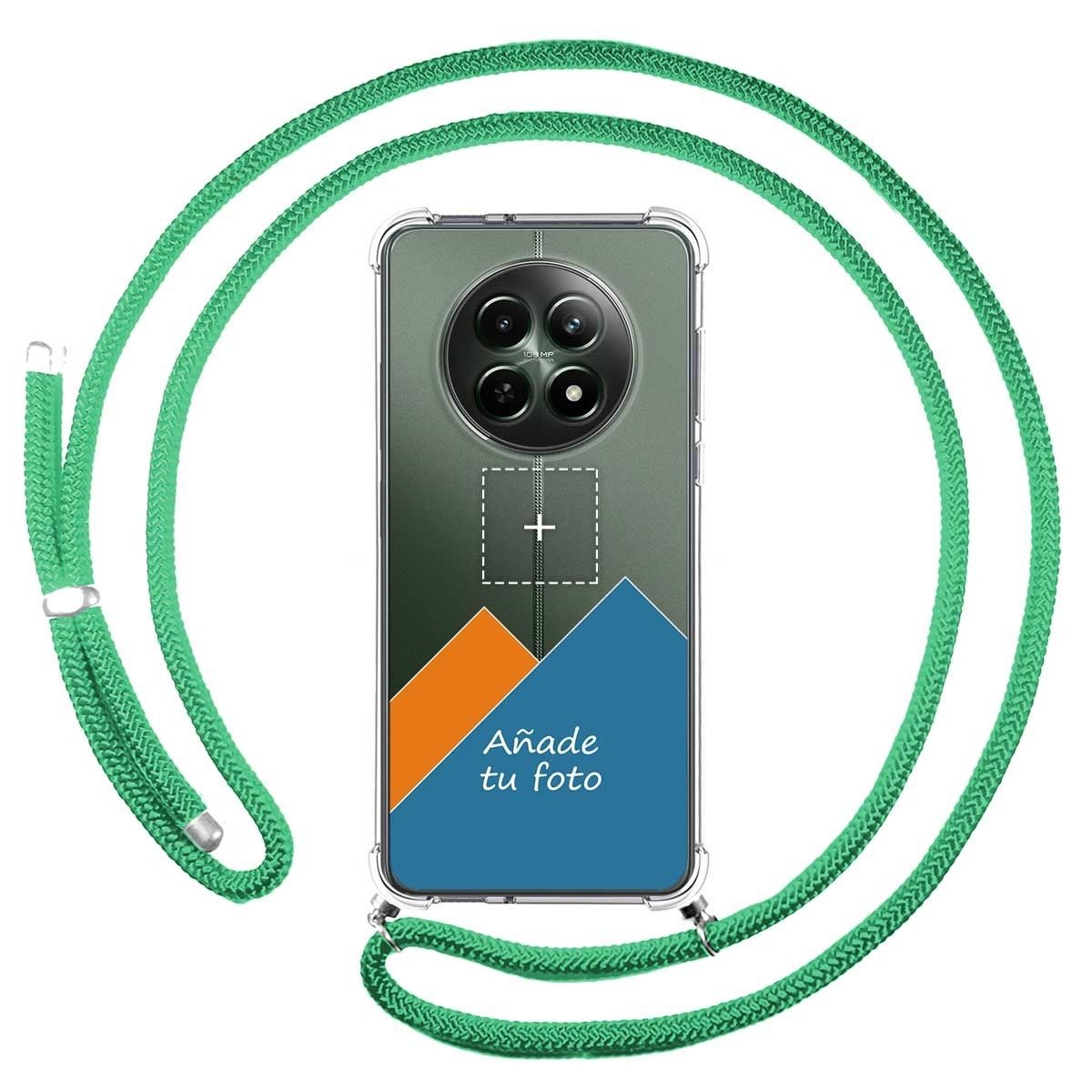 Personaliza tu Funda Colgante Transparente para Realme 12 5G / 12x 5G con Cordon Verde Agua Dibujo Personalizada