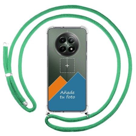 Personaliza tu Funda Colgante Transparente para Realme 12 5G / 12x 5G con Cordon Verde Agua Dibujo Personalizada