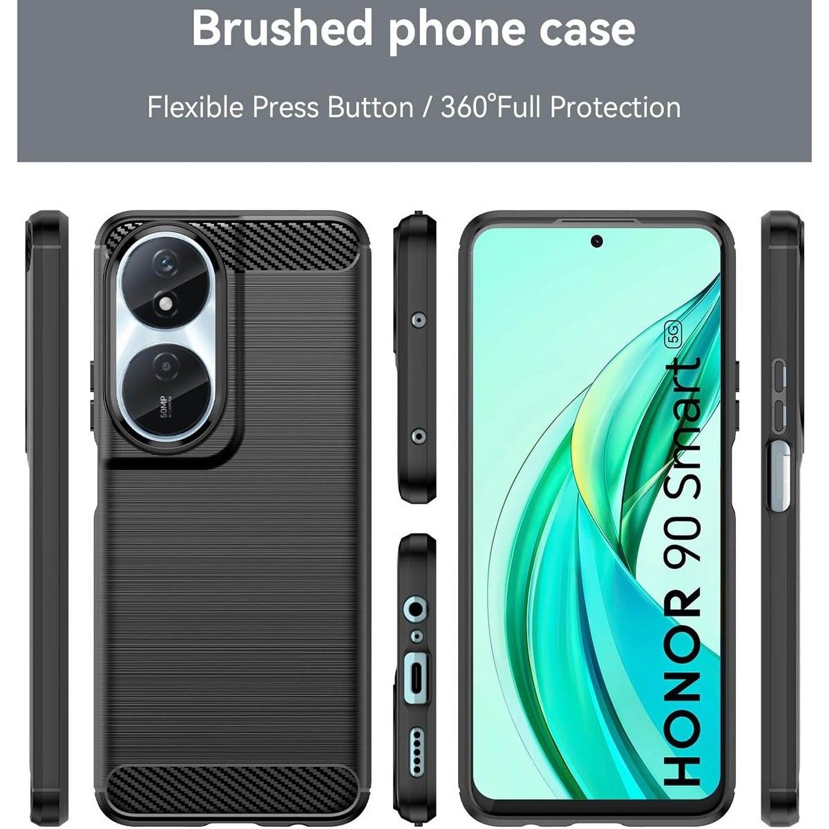 Funda Gel Tpu Tipo Carbon Negra para Huawei Honor X7b