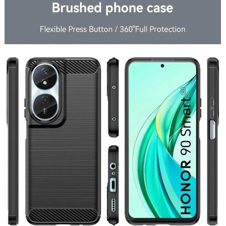 Funda Gel Tpu Tipo Carbon Negra para Huawei Honor 90 Smart 5G