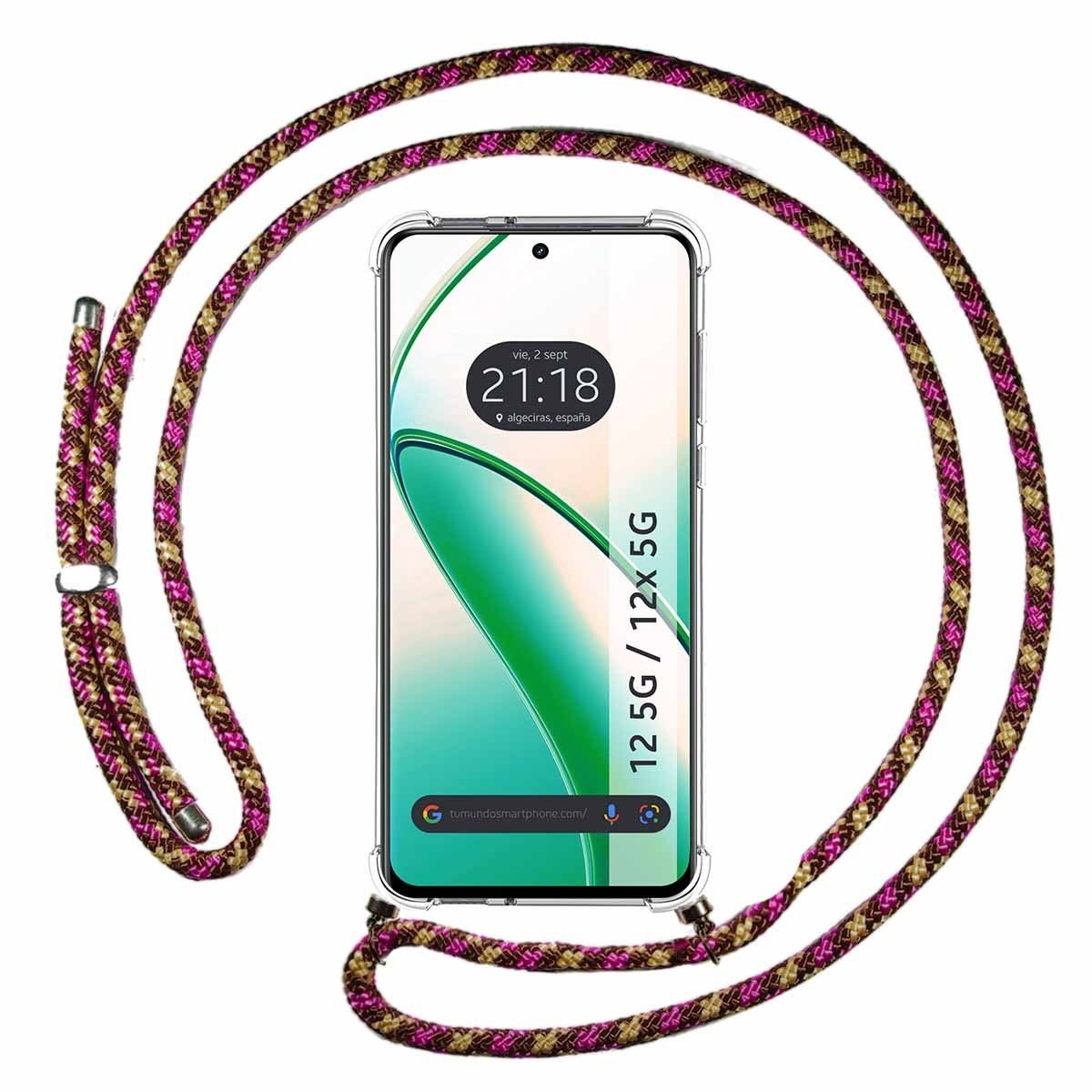 Funda Colgante Transparente para Realme 12 5G / 12x 5G con Cordon Rosa / Dorado