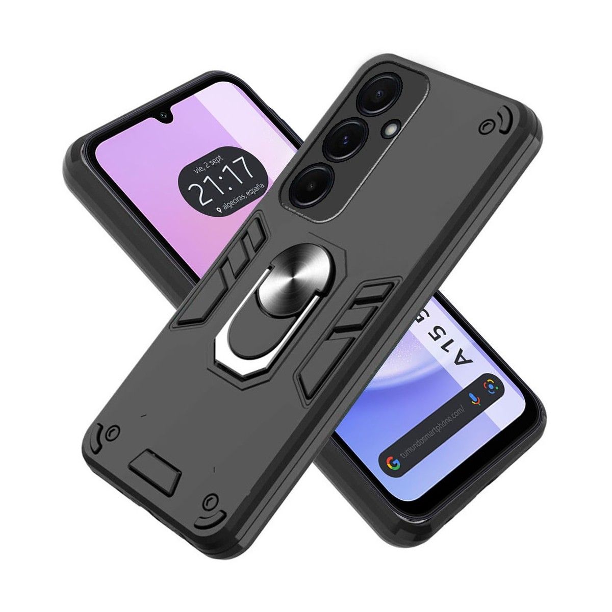 Funda Tough Armor con Anillo Giratorio Negra para Samsung Galaxy A15 4G / 5G