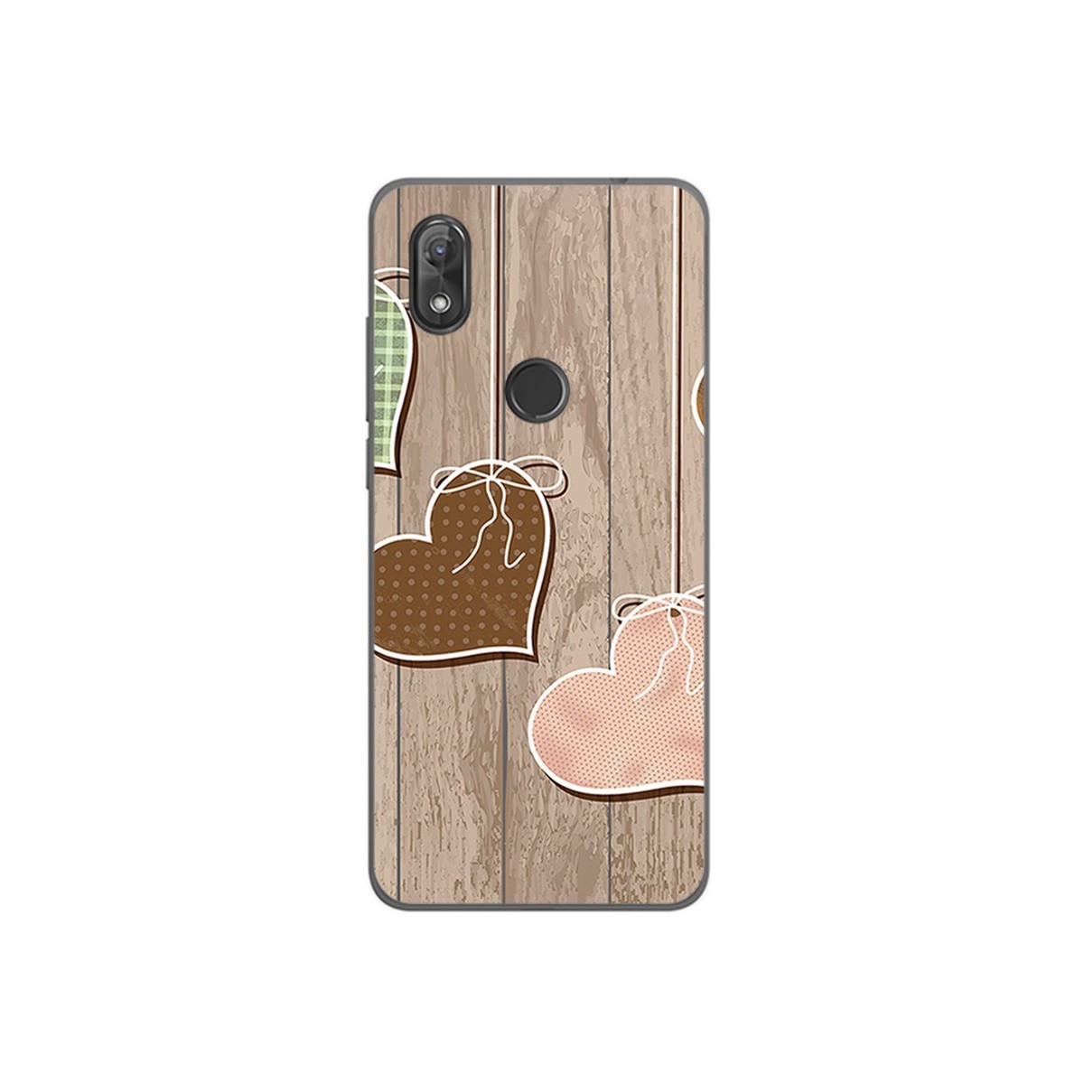 Funda Gel Tpu para Wiko View2 Diseño Corazones Madera Dibujos