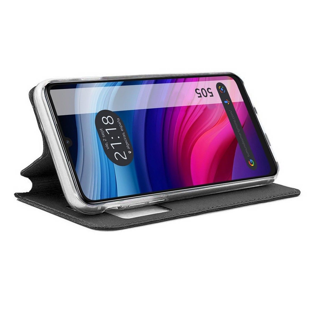 Funda Libro Soporte con Ventana para TCL 505 color Negra