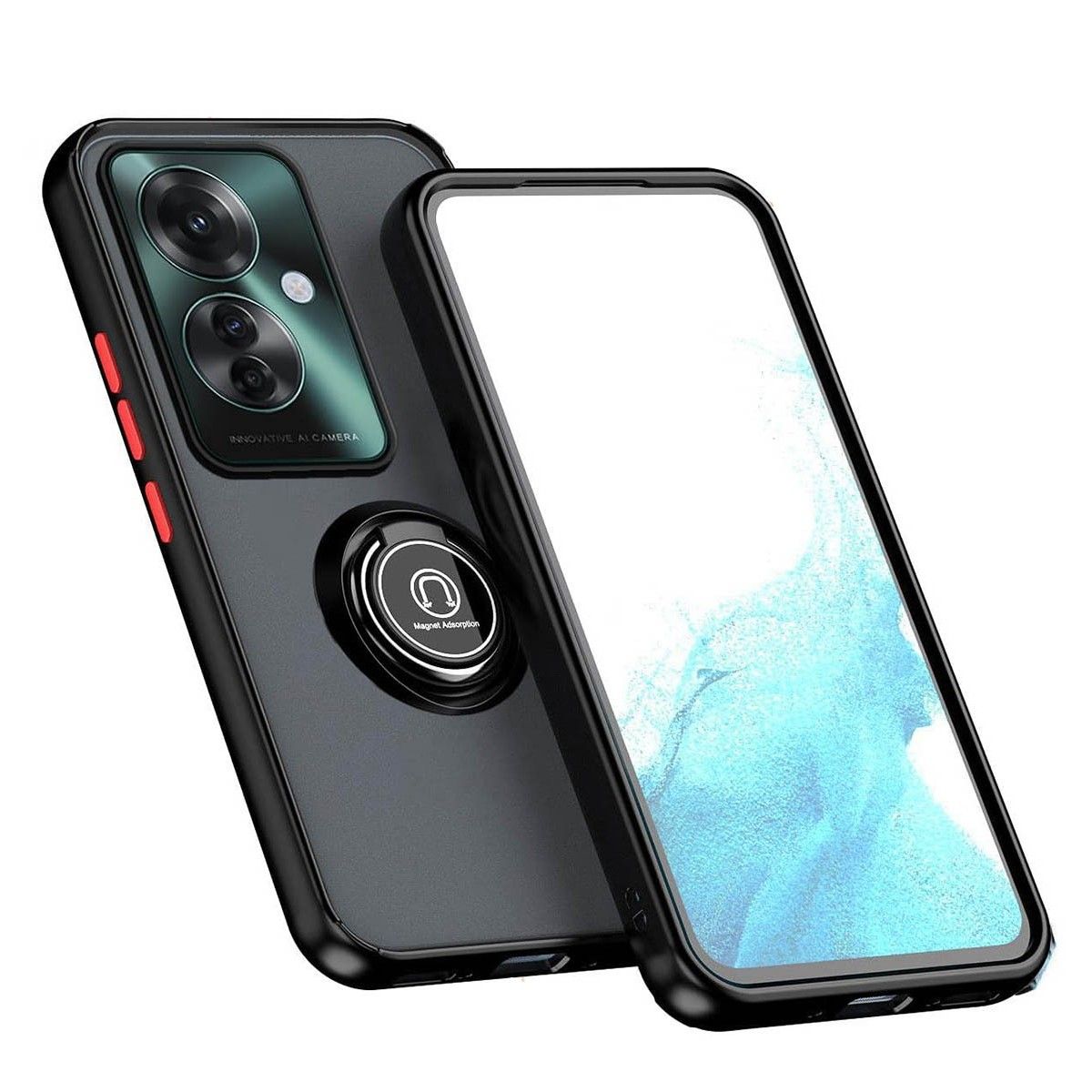 Funda Mate con Borde Negro y Anillo Giratorio 360 para Oppo Reno 11F 5G