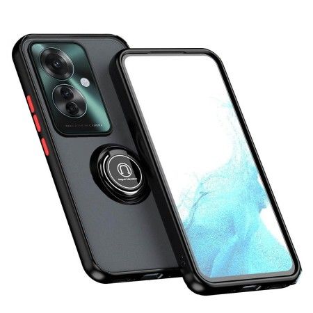 Funda Mate con Borde Negro y Anillo Giratorio 360 para Oppo Reno 11F 5G