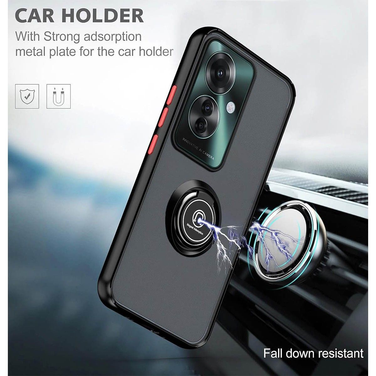 Funda Mate con Borde Negro y Anillo Giratorio 360 para Oppo Reno 11F 5G