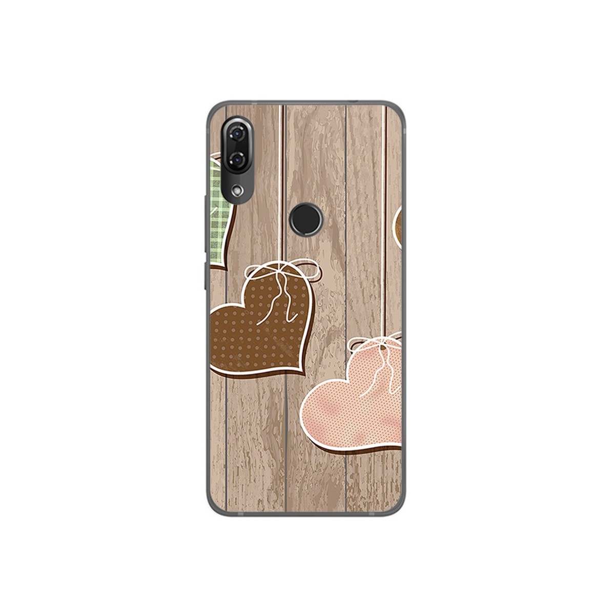 Funda Gel Tpu para Wiko View2 Pro Diseño Corazones Madera Dibujos