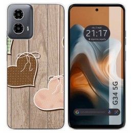 Funda Silicona para Motorola Moto G34 5G diseño Corazones Madera Dibujos