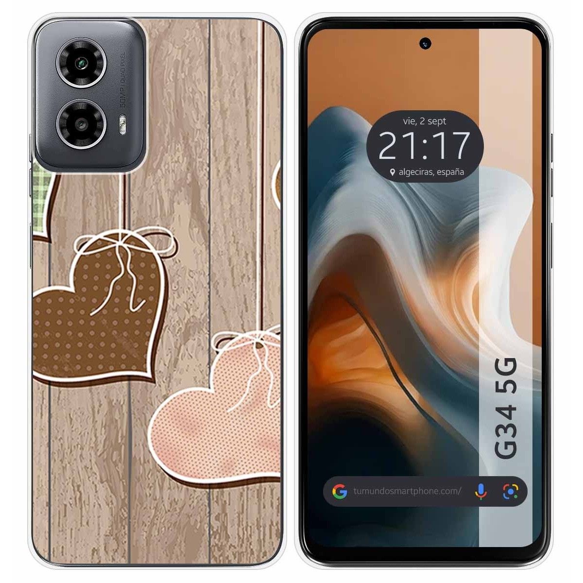 Funda Silicona para Motorola Moto G34 5G diseño Corazones Madera Dibujos