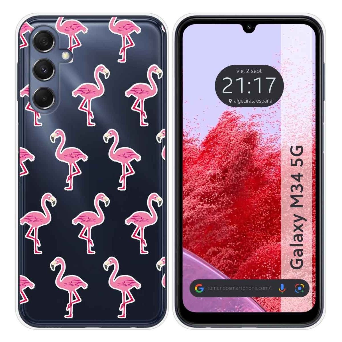 Funda Silicona Transparente para Samsung Galaxy M34 5G diseño Flamenco Dibujos
