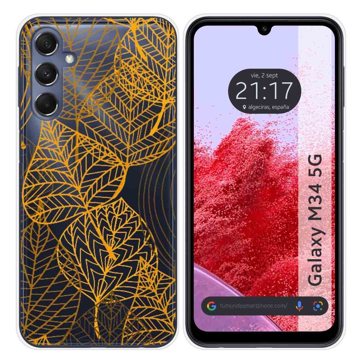 Funda Silicona Transparente para Samsung Galaxy M34 5G diseño Hojas Dibujos