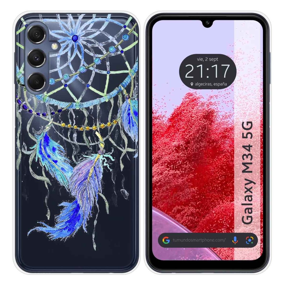 Funda Silicona Transparente para Samsung Galaxy M34 5G diseño Plumas Dibujos