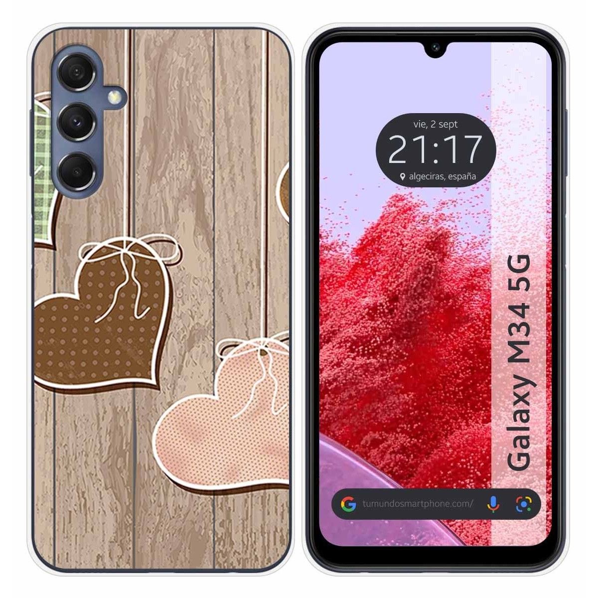 Funda Silicona para Samsung Galaxy M34 5G diseño Corazones Madera Dibujos