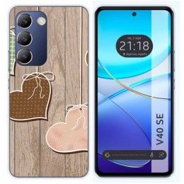 Funda Silicona para Vivo V40 SE 5G diseño Corazones Madera Dibujos