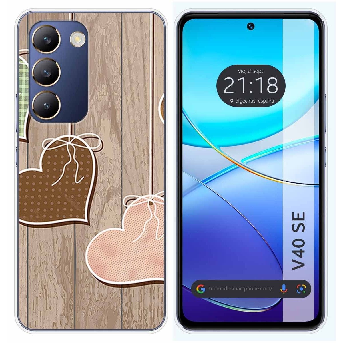 Funda Silicona para Vivo V40 SE 5G diseño Corazones Madera Dibujos
