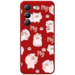 Funda Silicona Líquida Roja para Vivo V40 SE 5G diseño Cerdos Dibujos