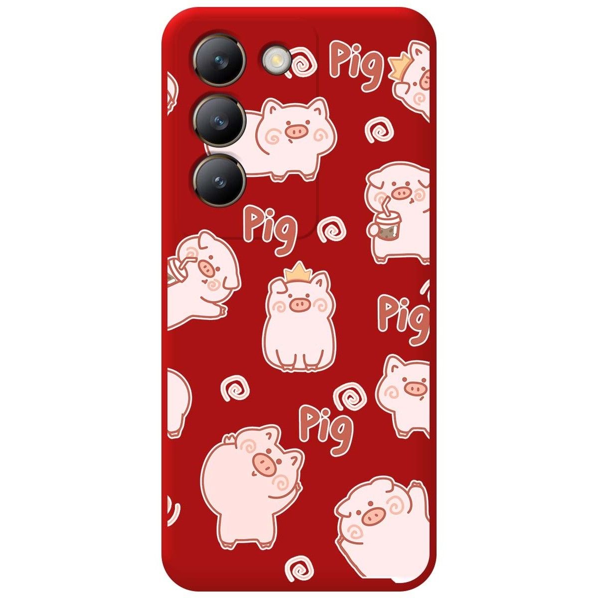 Funda Silicona Líquida Roja para Vivo V40 SE 5G diseño Cerdos Dibujos