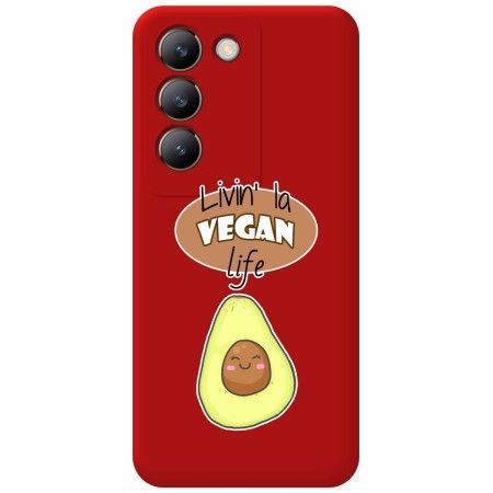 Funda Silicona Líquida Roja para Vivo V40 SE 5G diseño Vegan Life Dibujos