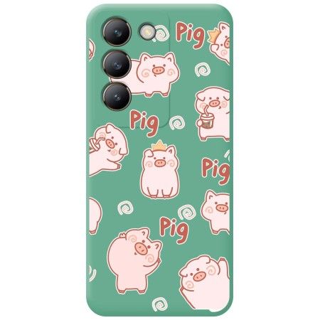 Funda Silicona Líquida Verde para Vivo V40 SE 5G diseño Cerdos Dibujos
