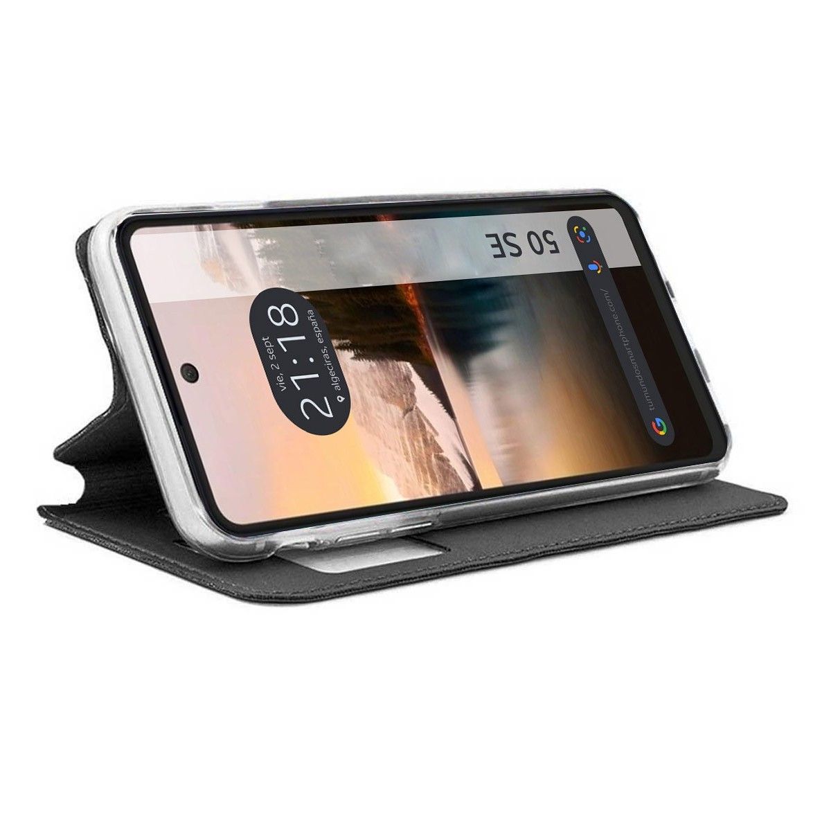 Funda Libro Soporte con Ventana para TCL 50 SE color Negra