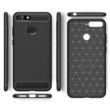 Funda Gel Tpu Tipo Carbon Negra para Huawei Honor 7A / Y6 2018