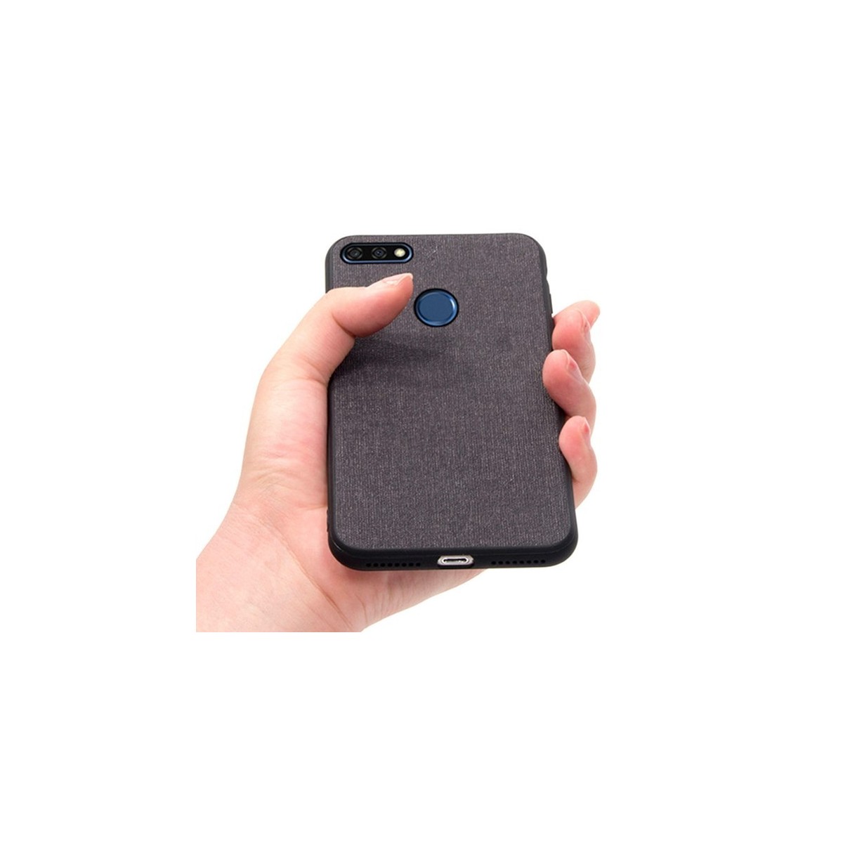 Funda Gel Tpu Efecto Tela Color Negra para Huawei Honor 7C / Y7 2018