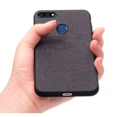 Funda Gel Tpu Efecto Tela Color Negra para Huawei Honor 7C / Y7 2018