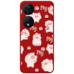 Funda Silicona Líquida Roja para Huawei Honor 90 Smart 5G diseño Cerdos Dibujos