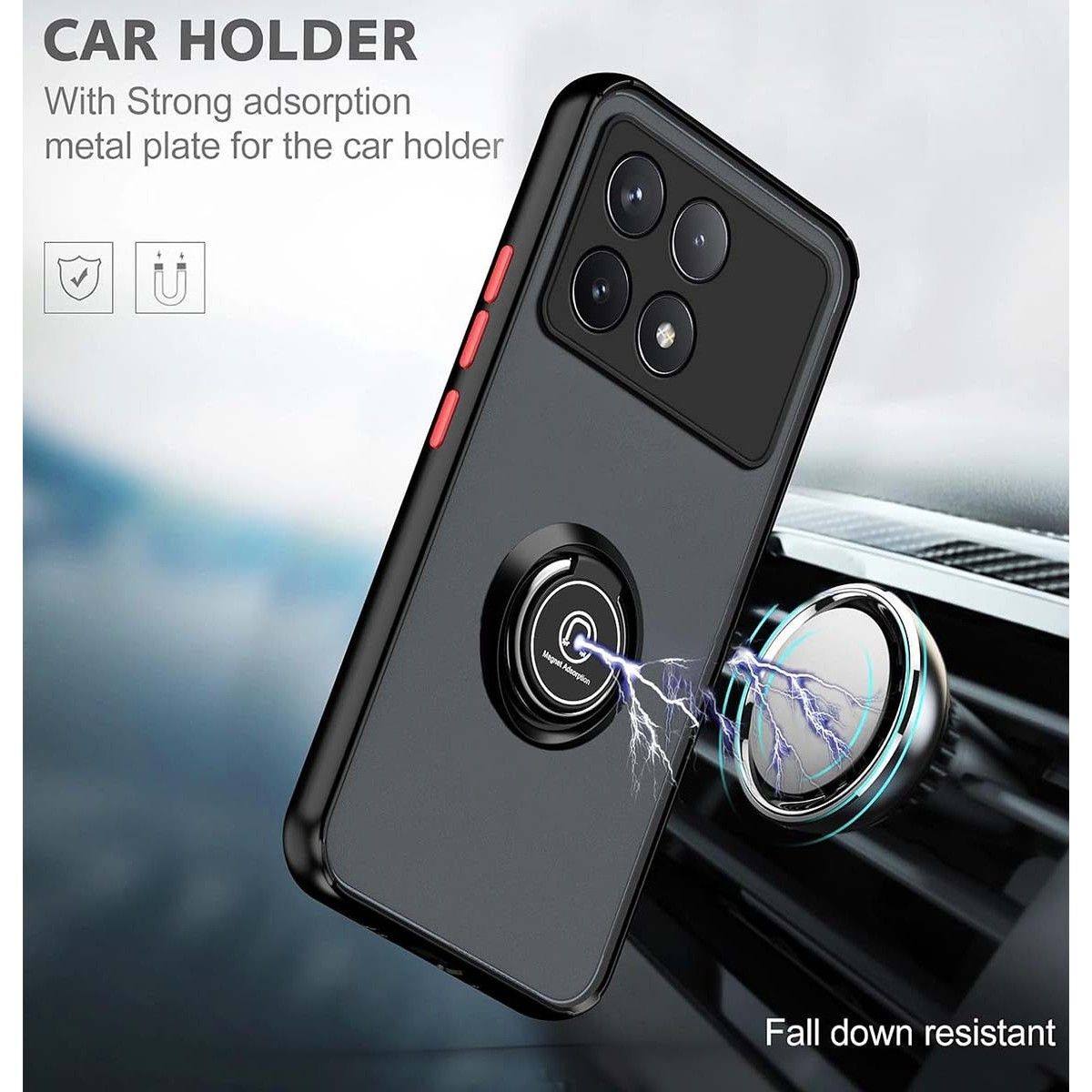 Funda Mate con Borde Negro y Anillo Giratorio 360 para Xiaomi Poco F6 Pro 5G