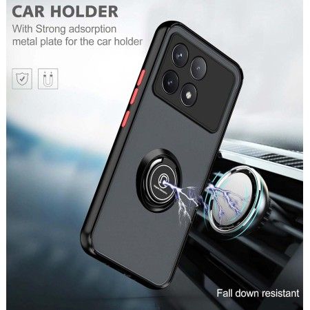 Funda Mate con Borde Negro y Anillo Giratorio 360 para Xiaomi Poco F6 Pro 5G