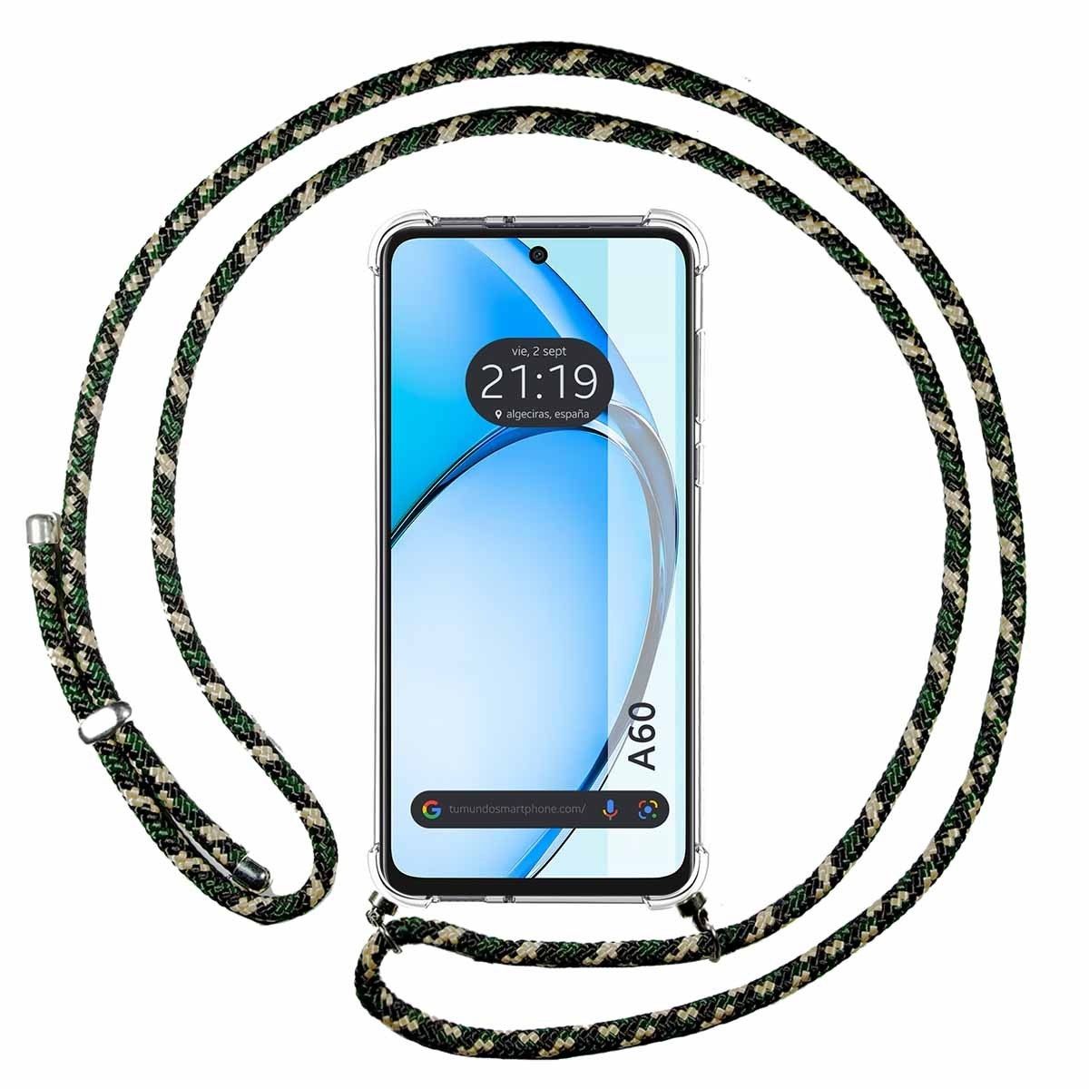 Funda Colgante Transparente para Oppo A60 4G con Cordon Verde / Dorado