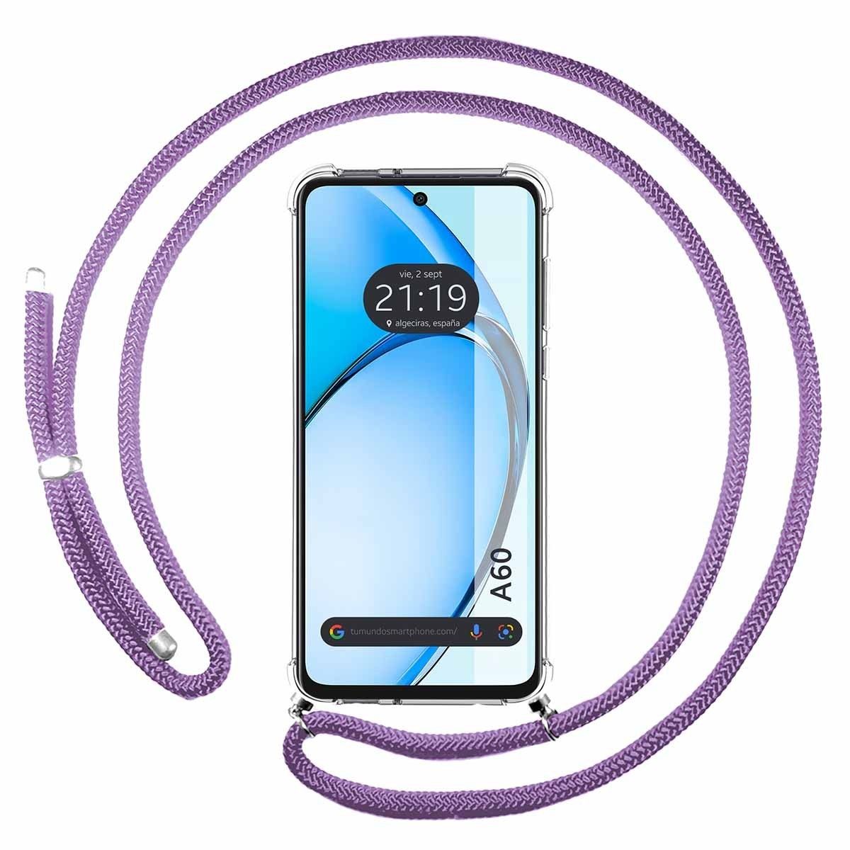 Funda Colgante Transparente para Oppo A60 4G con Cordon Morado