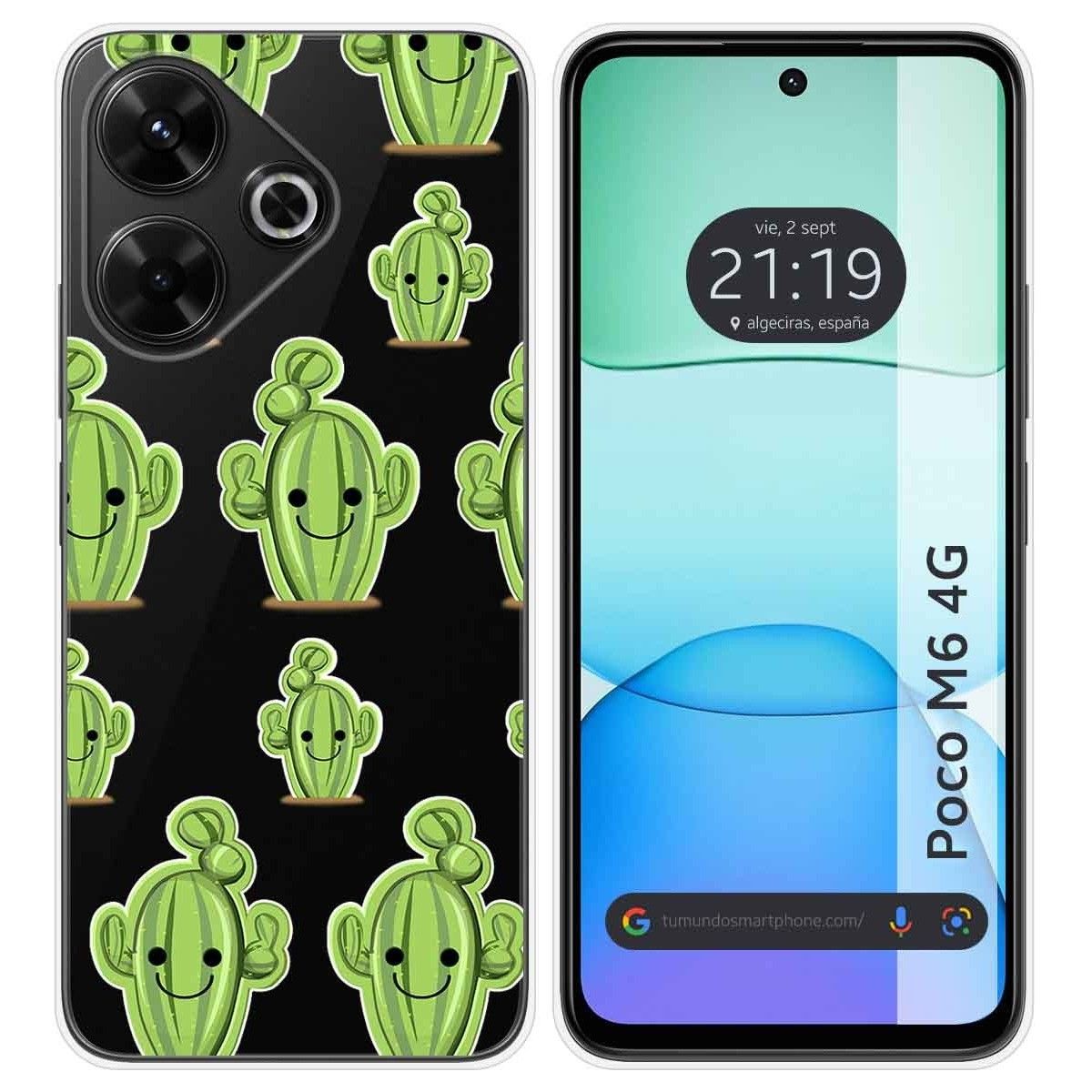 Funda Silicona Transparente para Xiaomi Poco M6 4G diseño Cactus Dibujos